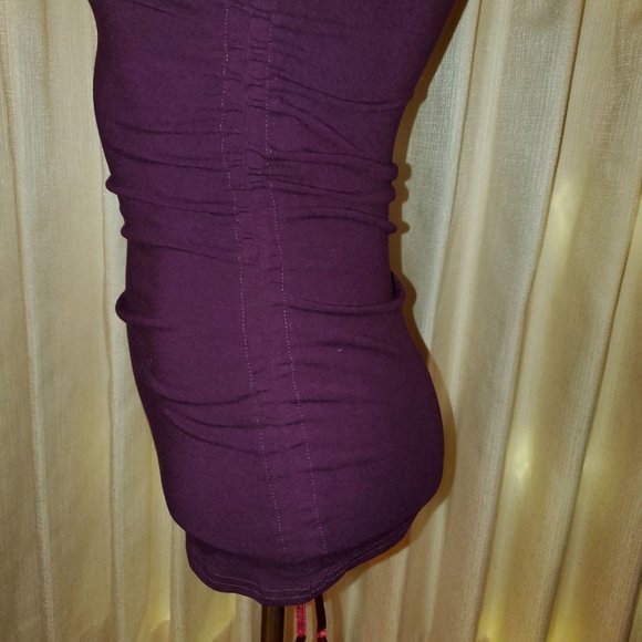 Friponne Paris Vintage Plum Purple Stretchy Ruched Side Long Sleeve Top XS/S - Picture 2 of 6